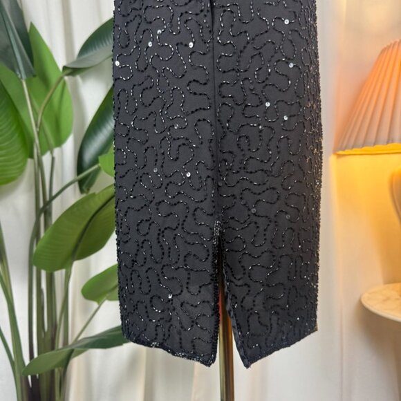 Vintage 90s JMD New York Beaded Embellished Cowl Neck Mini Dress sz 14 - Picture 5 of 10